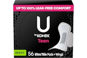 U by Kotex Balance Teen Ultra Thin Pads with Wings, Heavy Absorbency, 56 Count (4 Packs of 14) (Packaging May Vary)