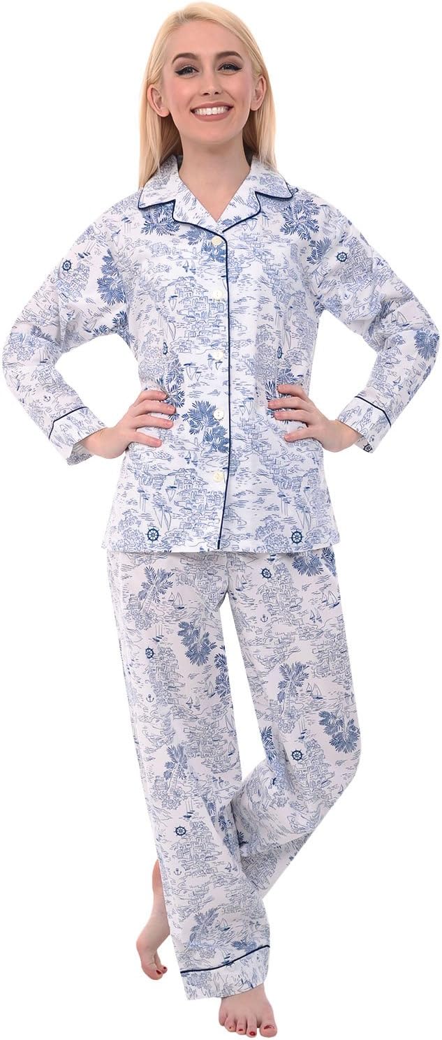 Women's Lightweight Button Down Pajama Set, Long Cotton Pjs