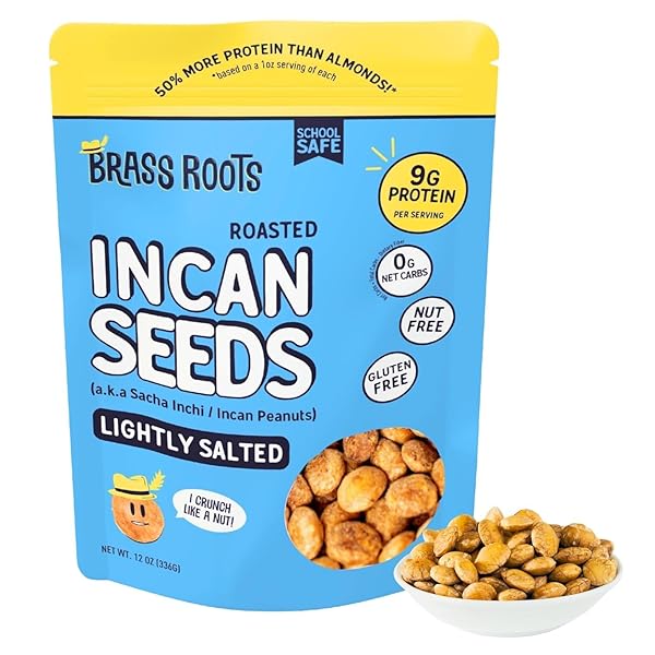 BRASS ROOTS ORGANIC ROASTED SACHA INCHI SEEDS, LIGHTLY SALTED | KETO, PALEO, ALLERGEN FREE, LOW FODMAP (12 OZ, PACK OF 1), SEEN ON SHARK TANK