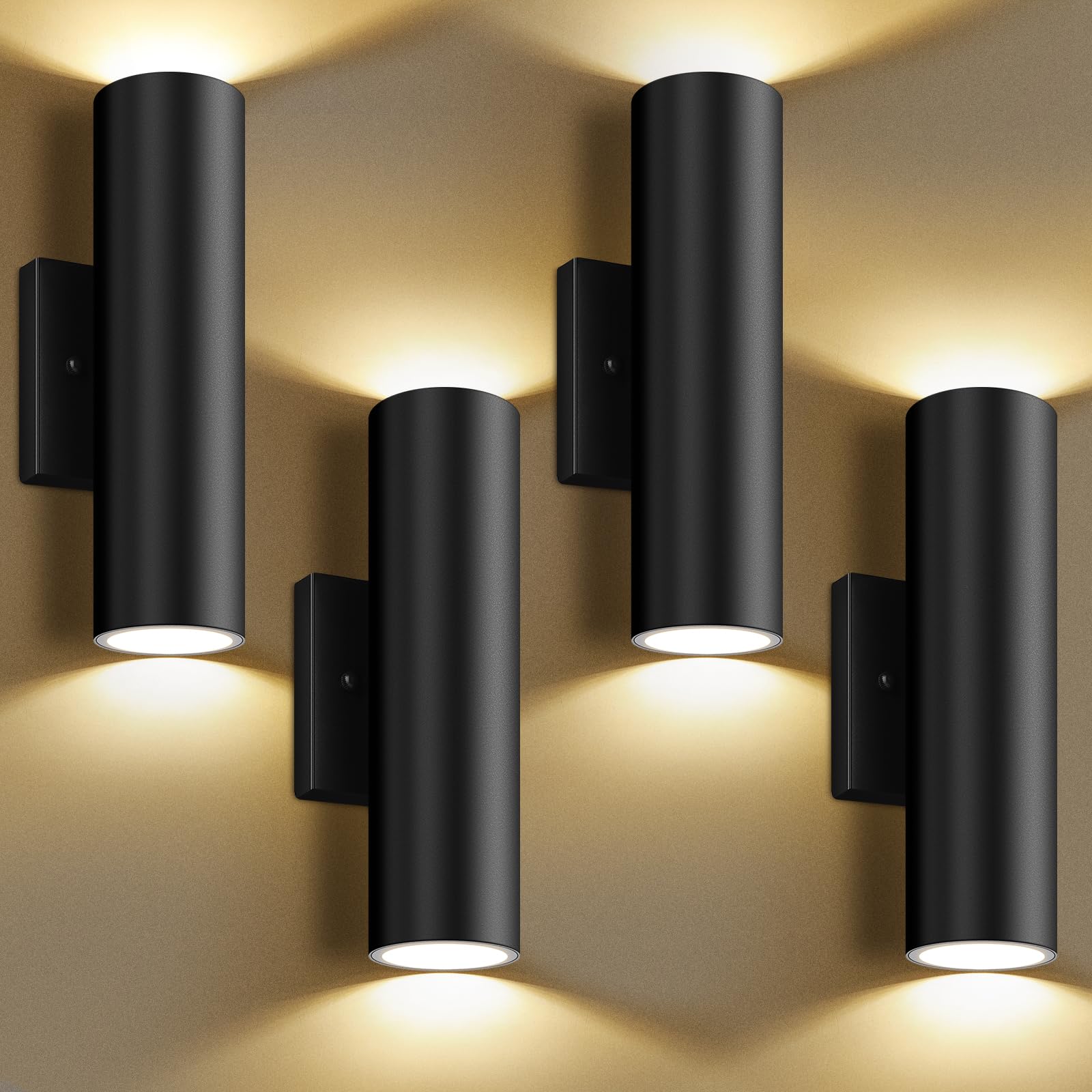 Photo 1 of 4-Pack Modern Outdoor Wall Light, 12W 3000K LED Cylinder Exterior Light Fixtures with Tempered Glass Cover, Waterproof Up and Down Wall Sconce for Porch House Garage Patio
3
