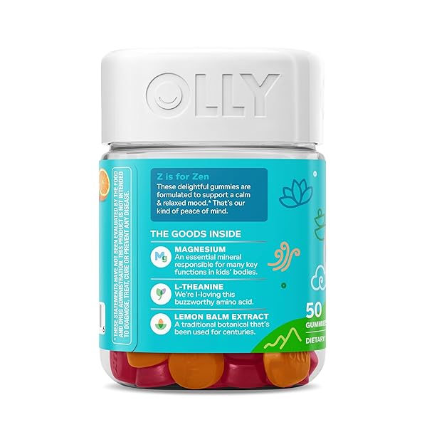 OLLY KIDS CHILLAX GUMMY, FOR A CALM AND RELAXED MOOD*, MAGNESIUM, L-THEANINE, LEMON BALM EXTRACT, CHEWABLE SUPPLEMENT, SHERBET FLAVORED, 25 DAY SUPPLY – 50 COUNT (PACKAGING MAY VARY)