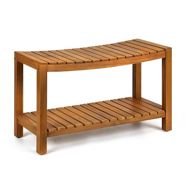 UPOLANA TEAK SHOWER BENCH, 32″ SOLID WOOD SHOWER...