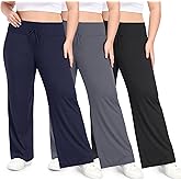 HLTPRO 3 Pack Lounge Pants Women Plus Size Wide Leg Pants Woman with Pockets Casual Pajama Palazzo Black Pant for Yoga