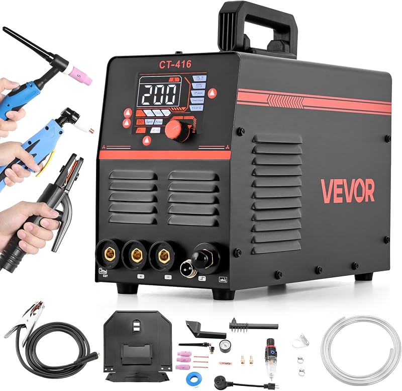 Máquina de Soldar Combinada 3 en 1, Corte/TIG/MMA, Cortadora de Plasma de 50 A y Soldadora de Electrodo TIG de 200 A, Pantalla Digital LED con Función 2T/4T/PA/PT para Bricolaje y Talleres