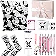 Wonderjune 14 Pcs Panda Theme Gift for Women, Include Panda Tote Bag 20 oz Stainless Steel Panda Cup Socks Gel Ink Pens Sticky Notes Panda Keychain Eye Mask for Gifts