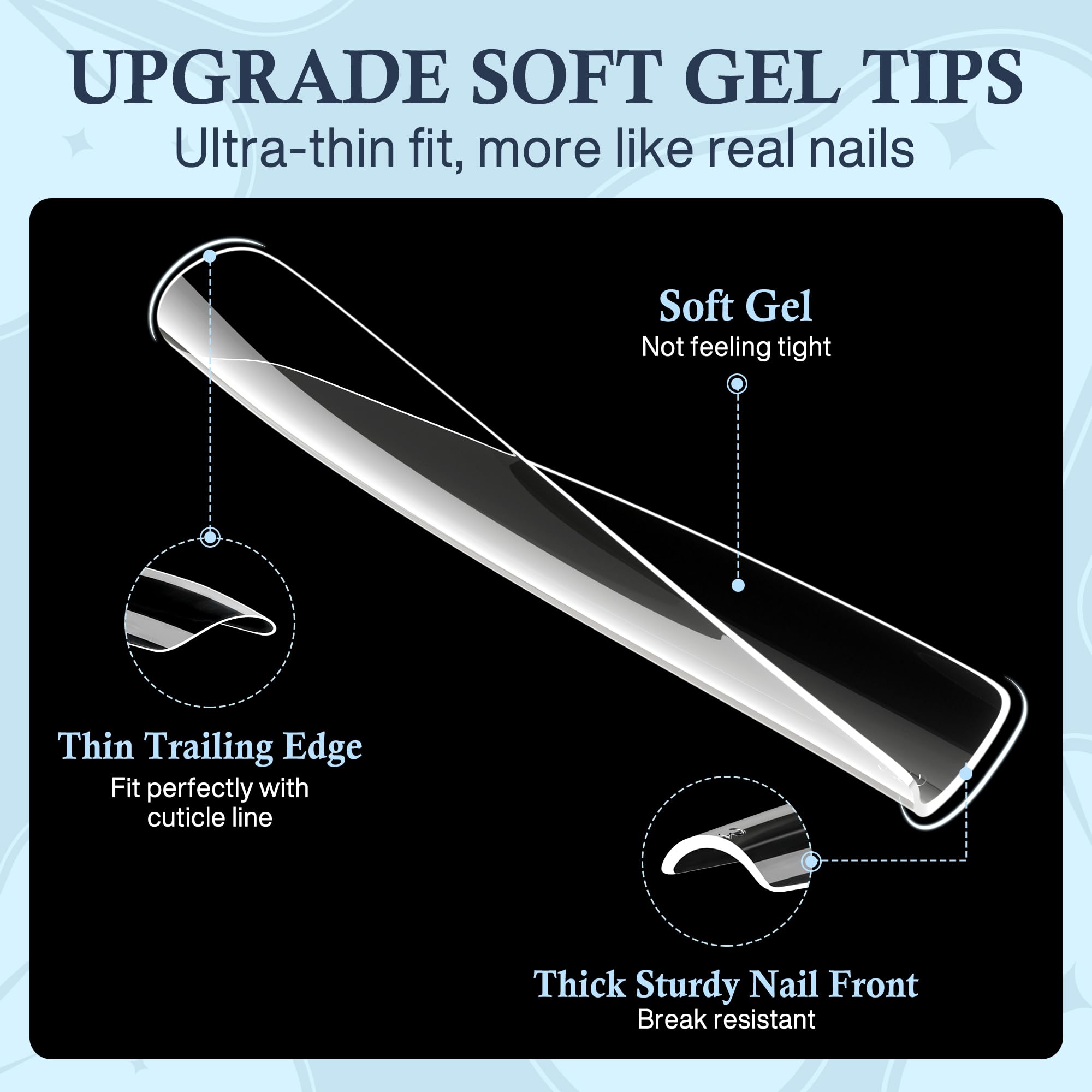 Luckyfairy Extra Long Square Nail Tips, XXL 120Pcs 12 Sizes No C Curve Clear Acrylic Nails Straight Tapered Square Press on False Nail Tips for Nail Extension Nail Art Salon Home DIY - Image 3