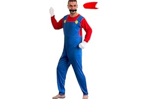 Dixworldmoon Super Brothers Costume For Adult Plumber Halloween Outfit Cosplay With Beards Hat And Gloves