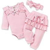 Aalizzwell Preemie Newborn Infant Baby Girls Clothes Ribbed Bodysuit Pants Set Fall Winter Outfits