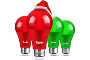 Ecoiot Red and Green Light Bulbs, Outdoor 4 Pack, 9W (60W Equivalent), 120V E26 Base A19 LED Halloween Light Bulb, Colored Bulb, Red and Green Bulbs for Christmas Decoration, Porch, Home Lighting
