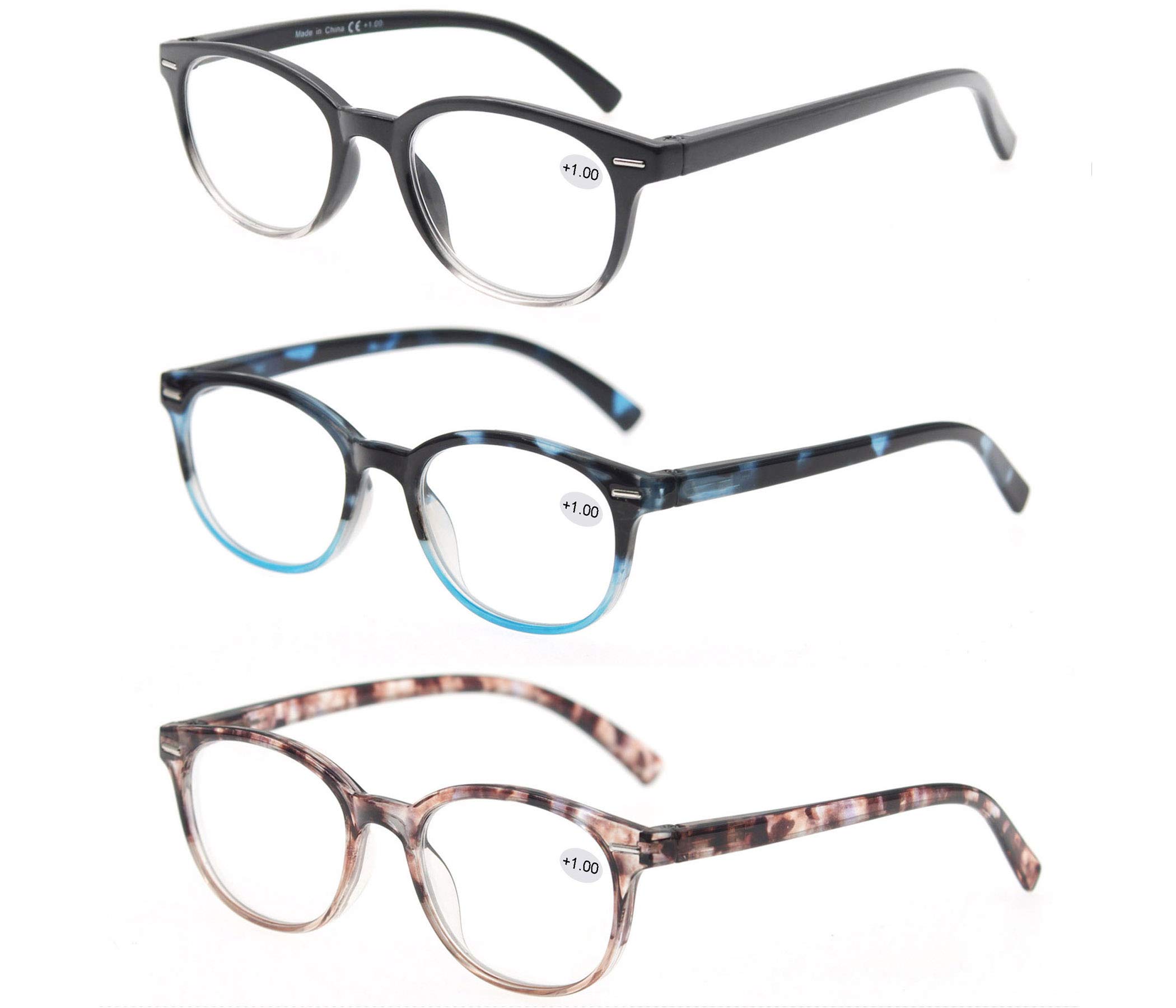 MODFANS Women Reading Glasses 1.25 3 Pair Stylish Ladies Readers with Comfort Spring Hinge Pattern Design for Fashion Women Reading Pouch Included