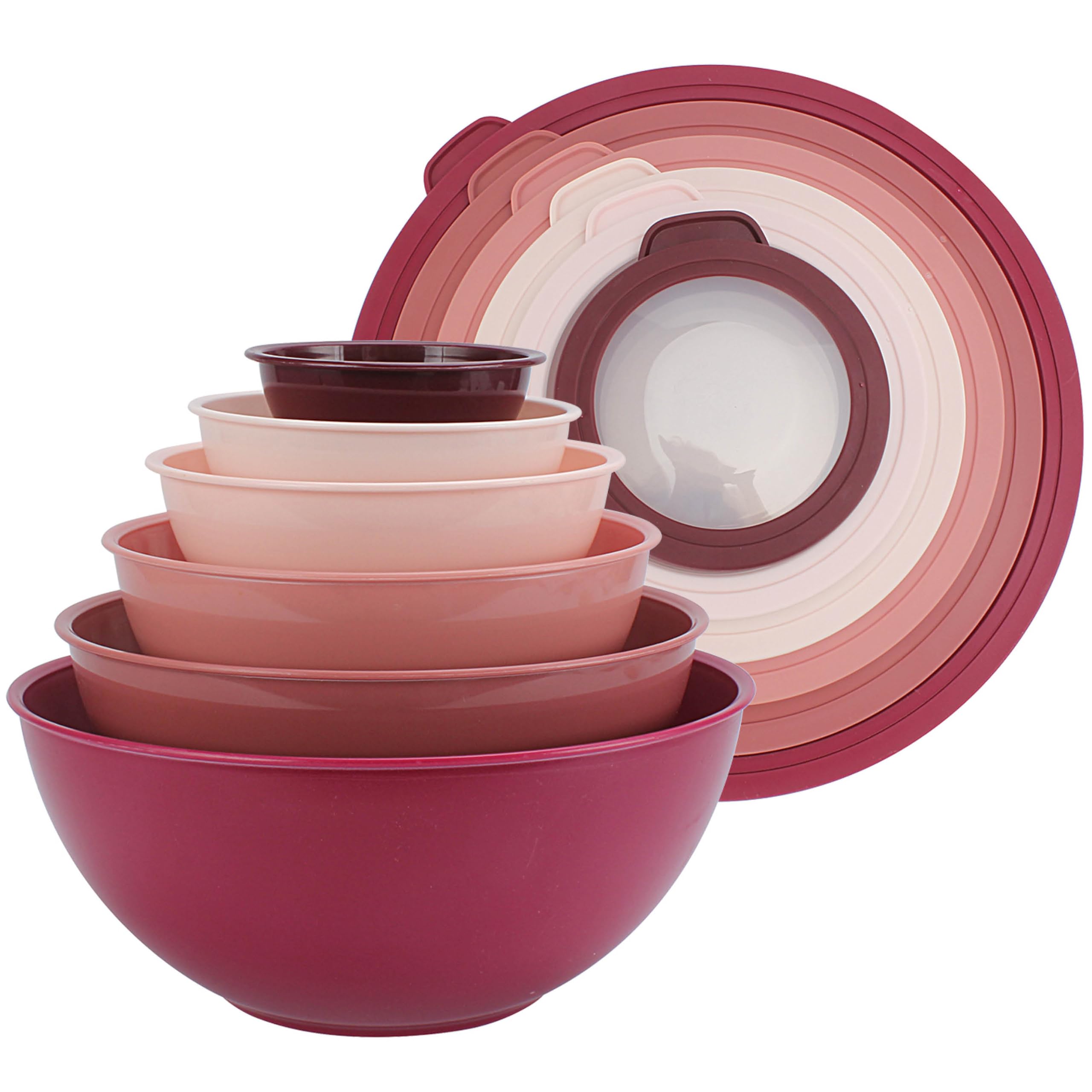 Photo 1 of COOK WITH COLOR Mixing Bowls with TPR Lids - 12 Piece Plastic Nesting Bowls Set includes 6 Prep Bowls and 6 Lids, Microwave Safe (Rose)