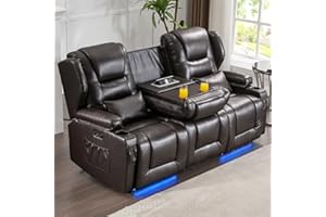 SAMERY Wall Hugger Power Loveseat Recliner Sofa, Faux Leather Electric Reclining Loveseat Sofa 3-Seater RV Couch with Cup Hol