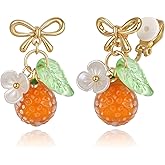 EleQueen Handmade Orange Stud Earrings, Bowtie Fruits Flower Jewelry for Women