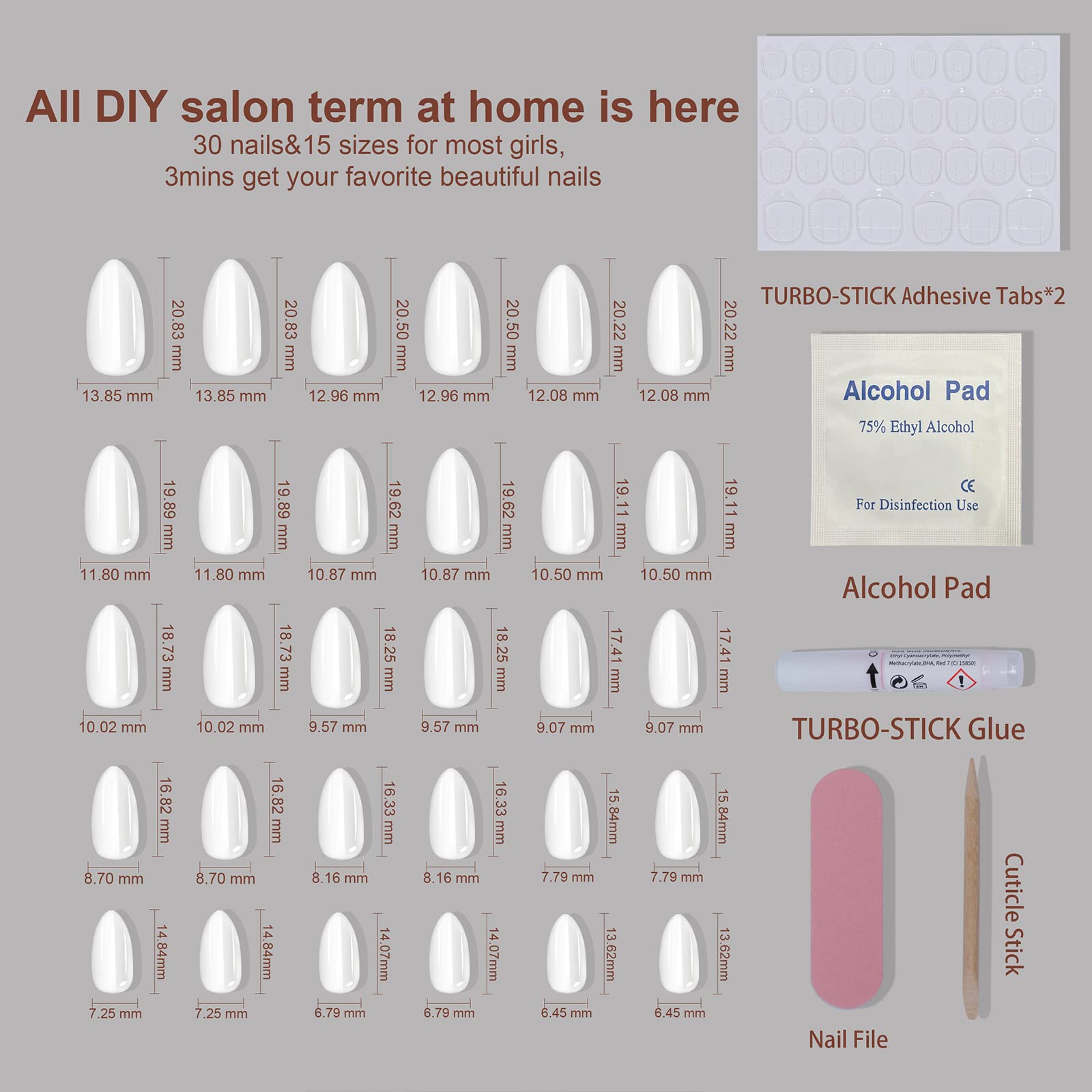 Polychrome&air Press On Nails Medium Almond ABS Natural Fit Fake Nails with Jelly Glue Reusable Manicure Glue On Nails Women and Girls False Nails UV Gel Cover Glossy Nails 15Sizes 30PCS（Pearl White） - Image 7