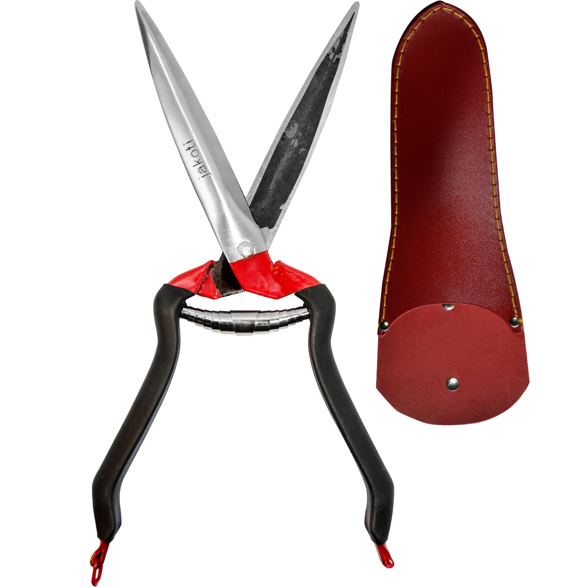 Jakoti Hand Shears (L30cm) with Handmade Leather Holster. One Handed Garden Shears for Grass, Topiary & Pruning. Sheep Shears for Dagging, Shearing & Trimming. 15cm Steel Blades. Handmade Garden Tools