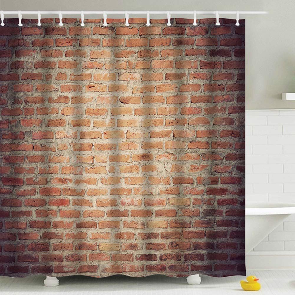 BOYOUTH Red Brick Wall Pattern Digital Print Shower Curtains for Bathroom Decor,Polyester Waterproof Fabric Bath Curtain with 12 Hooks,70x78 Inches,Multicolor
