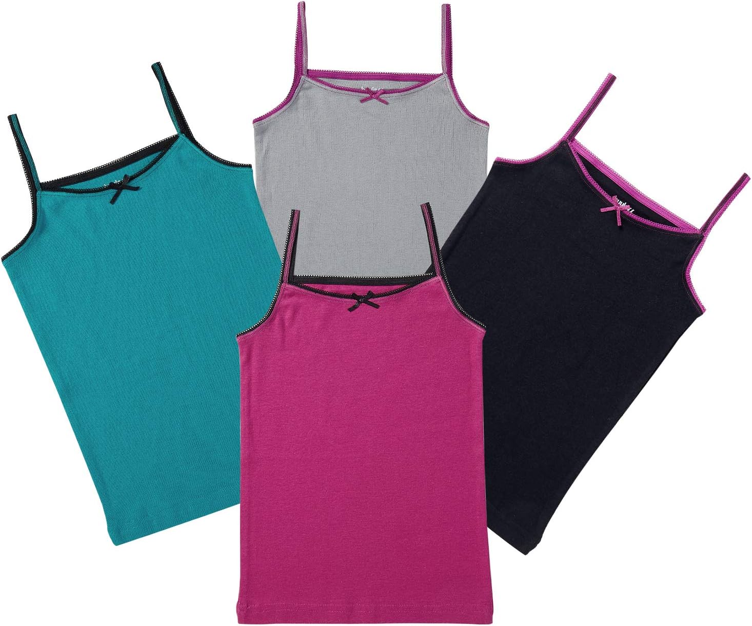Buyless Fashion Girls Cami Undershirts Cotton Tank with Trim and Strap (4 Pack)
