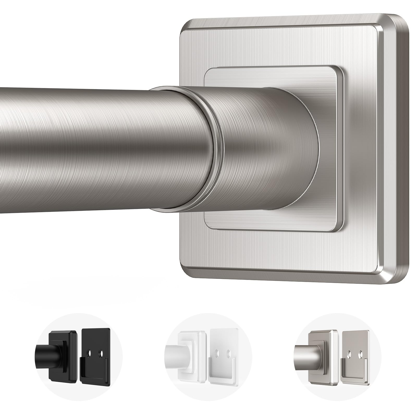 Photo 1 of Haryaers Brushed Nickel Shower Curtain Rod,Spring Tension Curtain Rod 30-64”,No Drill or Screw Installation Shower Rod for Bathroom, Closet, Kitchen with Brackets