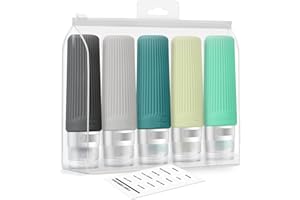 FUNAURORE Travel Bottles for Toiletries, 3 OZ Tsa Approved Travel Size Containers with Labels, Silicone Leak Proof BPA Free Travel Squeeze Bottles for Shampoo, Conditioner,Lotion,Liquid (5 Pack)