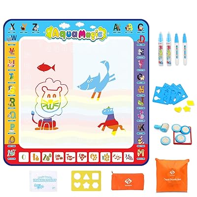 Fansteck Water Doodle Mat, Large Water Drawing Mat 40X40 inch, No Mess Aqua Magic Doodle Mat with 24 Accessories, Colorful Educational Toy for Toddlers, Boys, Girls Age of 3 4 5 6 7 8