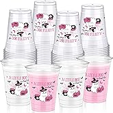 LemonRoad 50 Pcs Halloween Shower Cups a Little Boo Is Almost Due 12oz Disposable Plastic Clear Ghost Cups for Halloween Gender Reveal Birthday Party Supplies(Pink)