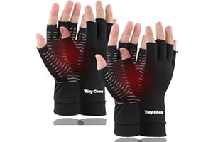 Tiny Chou 2 Pairs Copper Arthritis Gloves, Fingerless Compression Gloves for Men and Women, Pain Relief and Healing for Arthritis Hand, Carpal Tunnel, Typing and Daily Work (Black, X-Large)