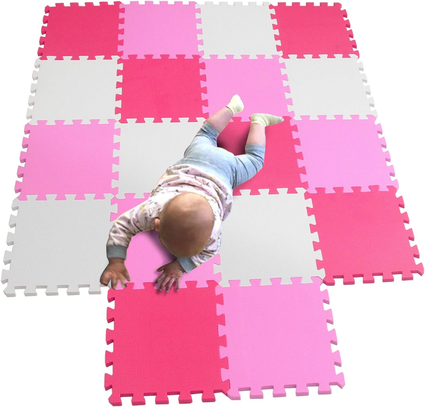MQIAOHAM Outdoor/Indoor Protective Flooring Mats - Interlocking Reversible Floor Matting Suitable Gym, Play Area, Exercise, Yoga White Pink Rose 101103109: Toys & Games