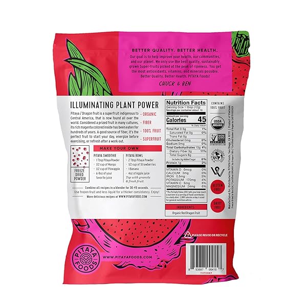 PITAYA FOODS – ORGANIC DRAGON FRUIT POWDER, FREEZE DRIED FRUIT POWDER, SUPER-FRUIT (4 OZ)