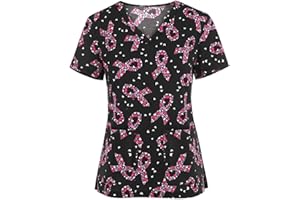 OIOLOYJM Scrubs for Women Set Animal Print Tops for Women V Neck Cartoon Pattern Short Sleeve Nursing Tops with Pockets