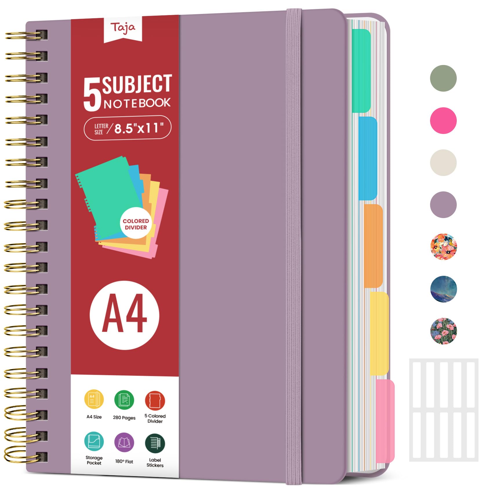 Photo 1 of Hardcover Spiral Journal Notebooks for Work With Removable Dividers & Tabs, 8.5"x11" 5 Subject Notebook for Note Taking & Organizer, A4 College Ruled Lined Journal for Women & Writing, Purple, 280 Pages