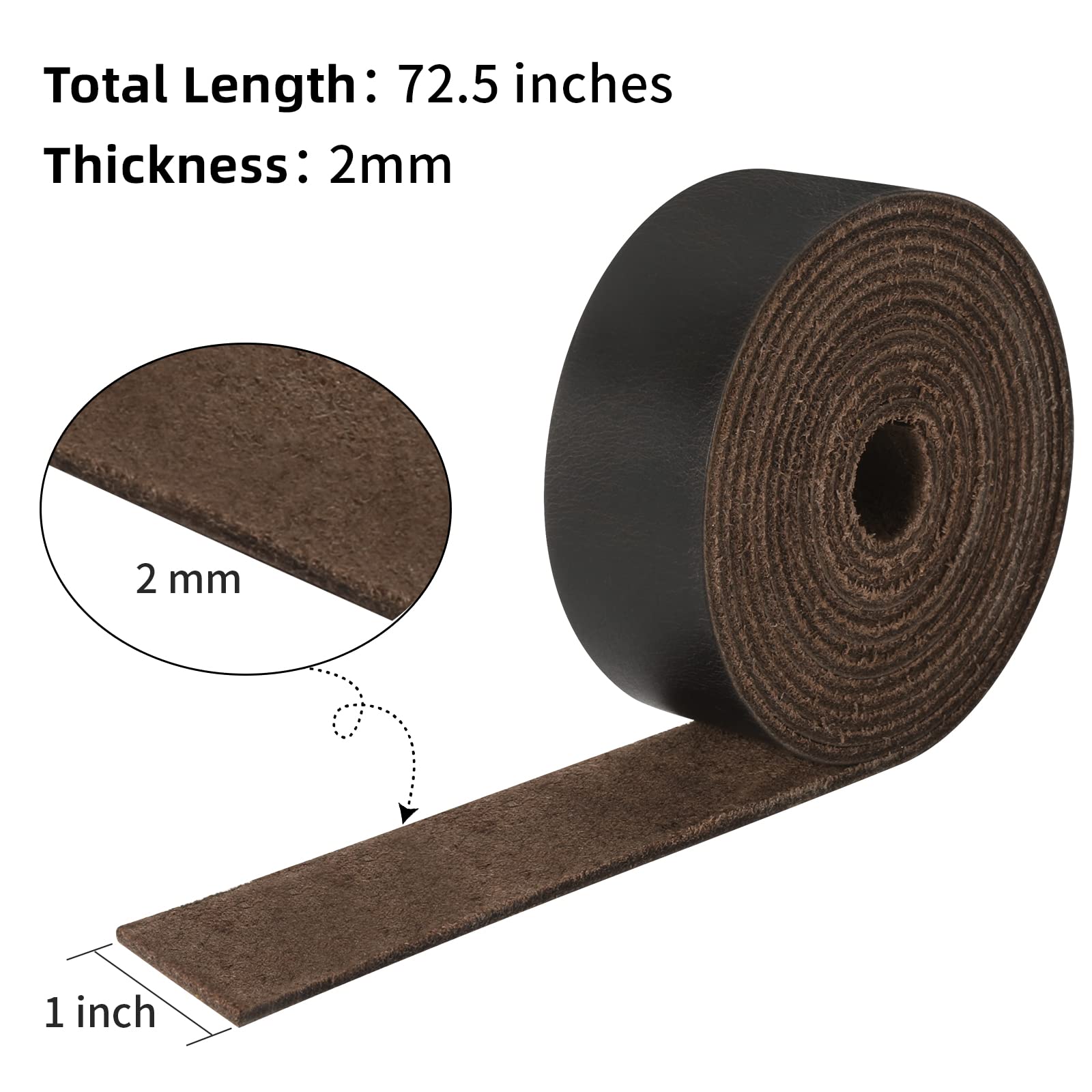 Ringsun 1 Inch Wide Flat Leather Straps for Crafts, Full Grain Leather Strips Cord String for Crafts, Tooling (2mm Thick 72.5 Inches Long Black Coffee)