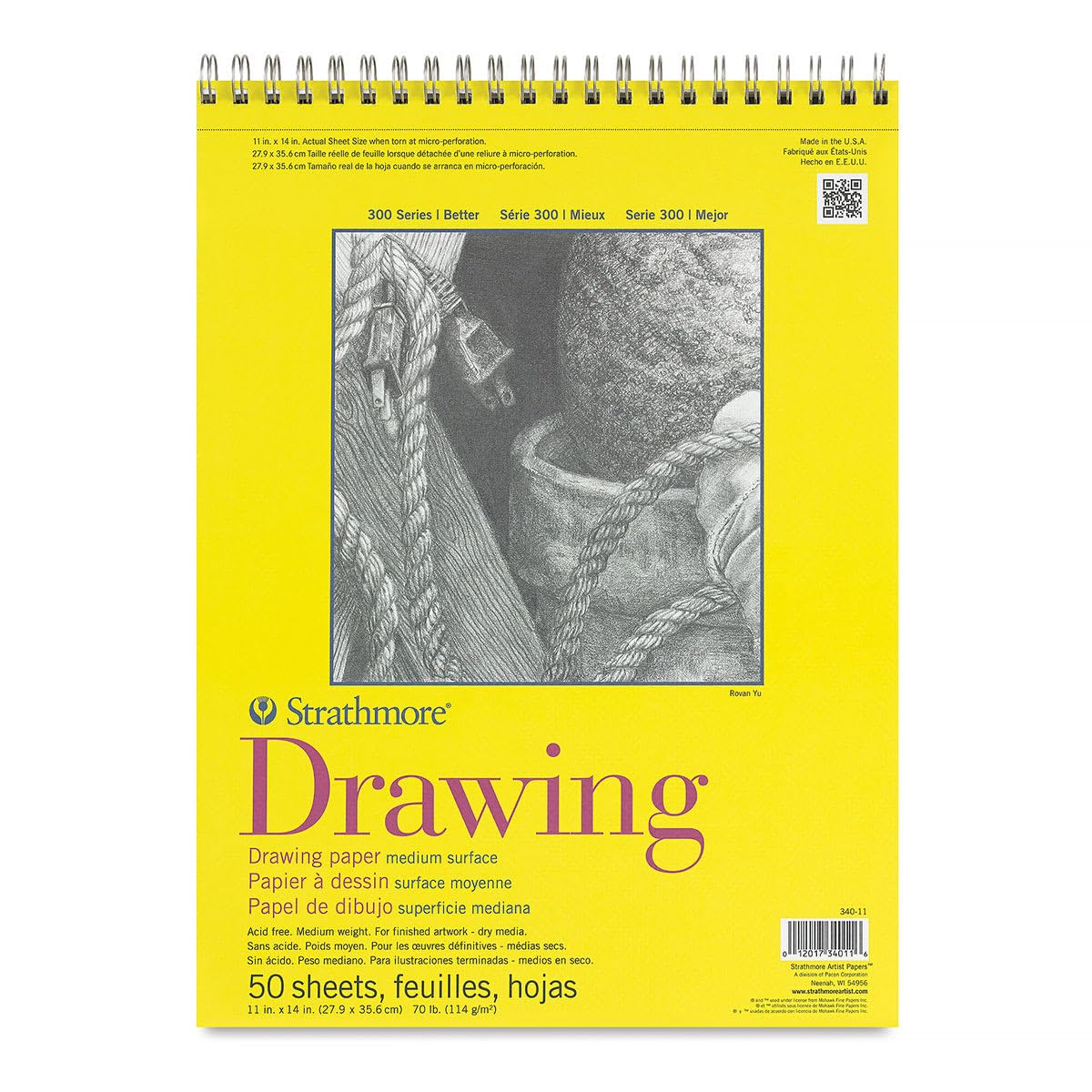 Strathmore Pro-Art Medium Drawing Spiral Paper Pad 11 x 14-inch, 50 Sheets, Charcoal, 11x14