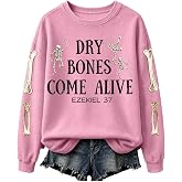 Dry Bones Come Alive Sweatshirt Christian Halloween Crewneck Sweatshirts | Halloween Faith Lover Sweatshirts for Women Dry Bones Come Alive Shirt Skeleton Printed Y2K Fall Winter Sweater Pullover Tops