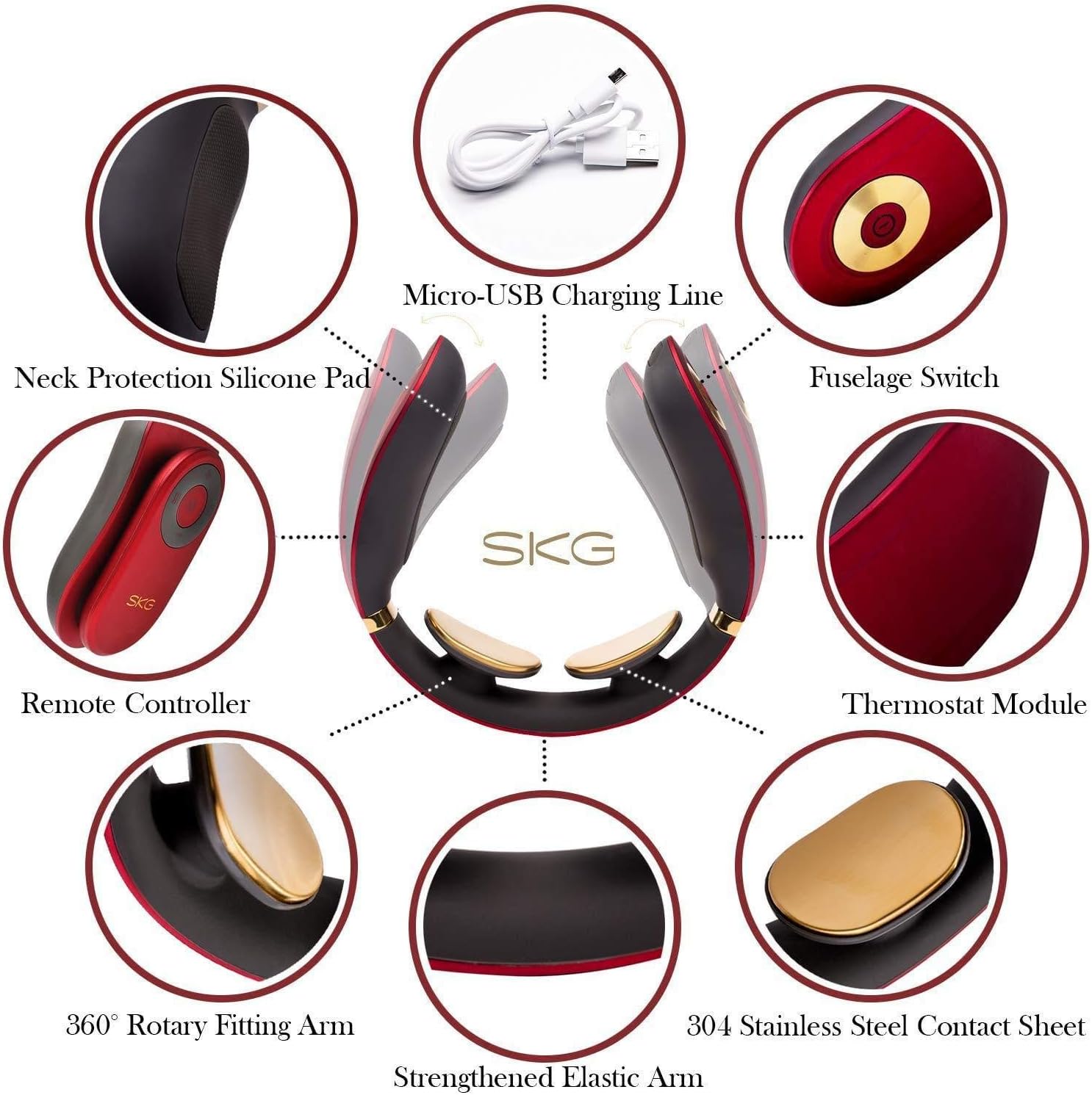 SKG Smart Neck Massager with Heating Function, Wireless 3D Travel Neck Massage Equipment/Red/24K Gold, 24k Rose Gold - Image 4