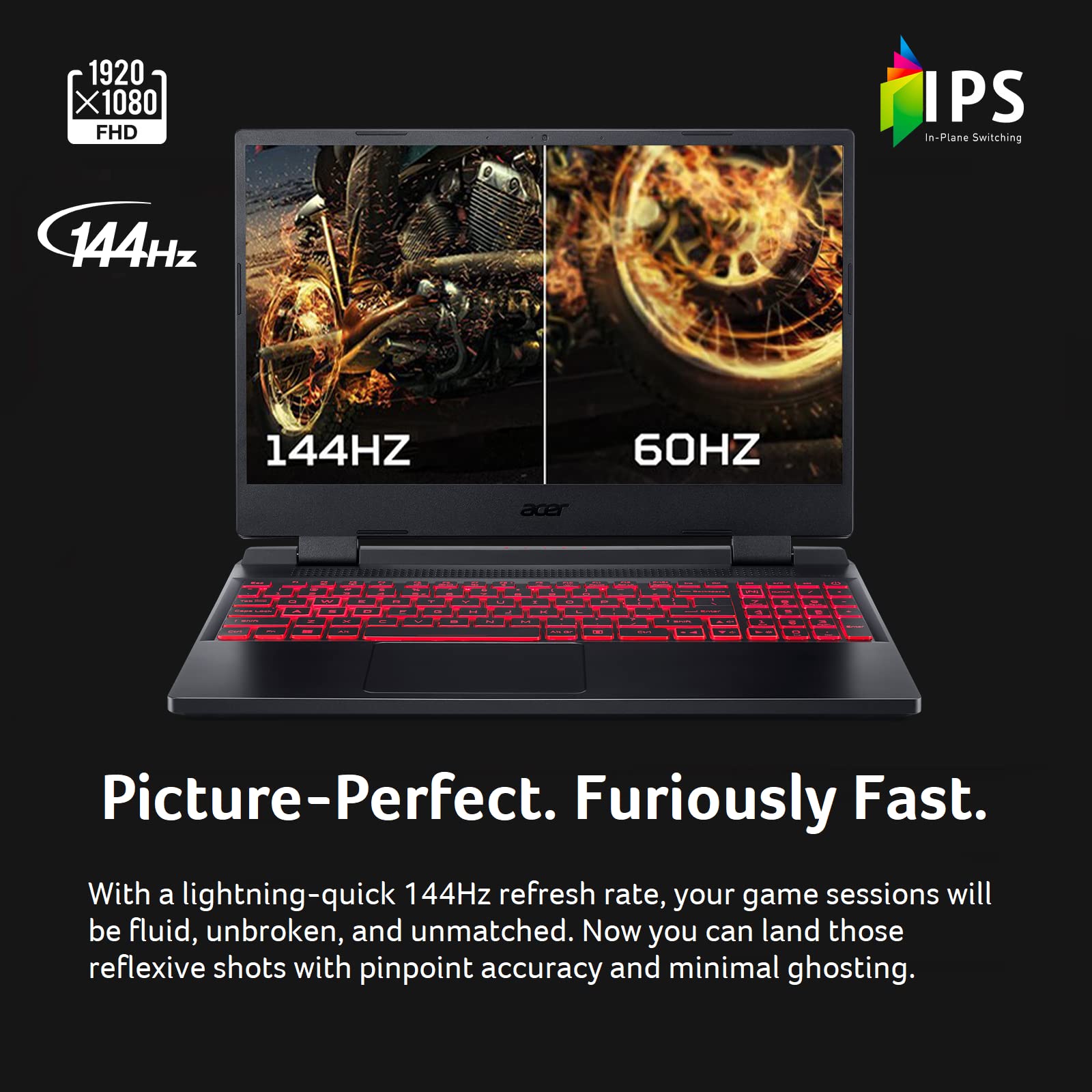 Acer Nitro 5 AN515-58-525P Gaming Laptop |Core i5-12500H | NVIDIA GeForce RTX 3050 Laptop GPU | 15.6\" FHD 144Hz IPS Display | 8GB DDR4 | 512GB PCIe Gen 4 SSD | Killer Wi-Fi 6 | Backlit Keyboard, Black