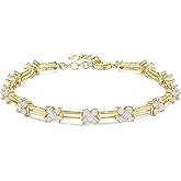 TIGRADE 14K Gold Plated Bracelet for Women Dainty Cubic Zirconia Adjustable Link Chain Bracelets for Lover Mom Friends Size 6.5-7.5 Inch