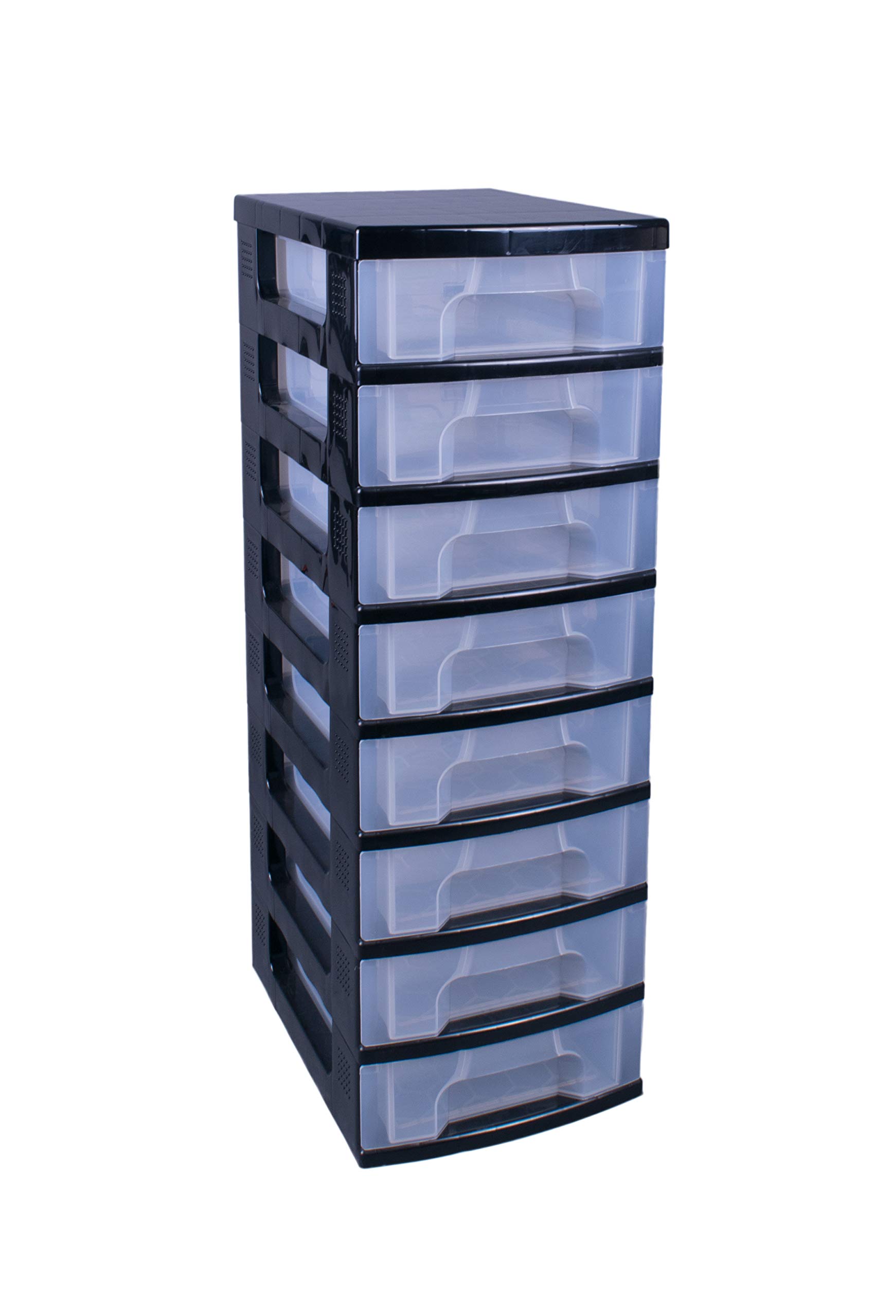 Really Useful Plastic Storage Box Storage Tower 8x7 Litre Black Frame with Clear Drawers