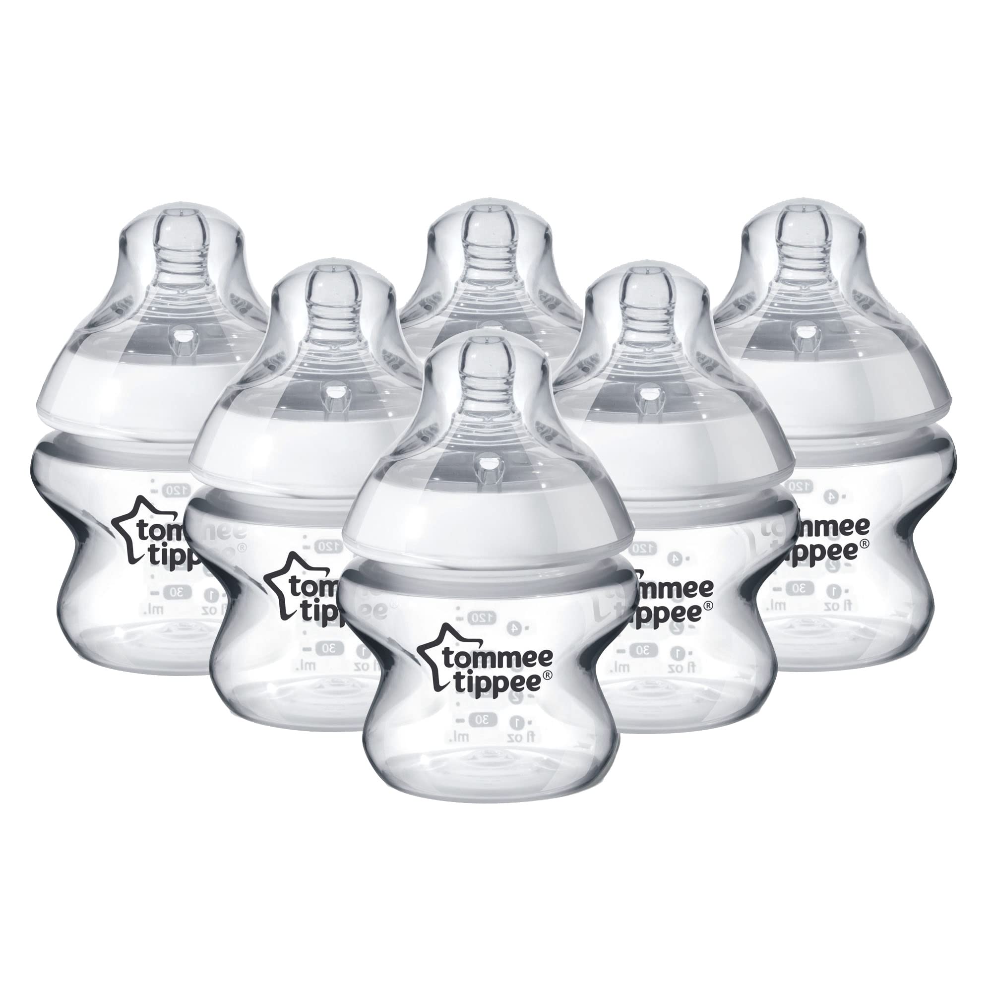 Tommee Tippee Closer to Nature® Baby Bottles, Breast-Like Teat with Anti-Colic Valve, 150ml, Pack of 6, Clear — image 1