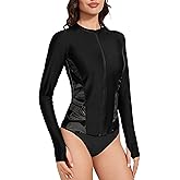 Cagola Rash Guard for Women Zipper Long Sleeve Swimsuits Full Coverage Swim Shirt Rashguard Tops Uv Water Shirts for Ladies