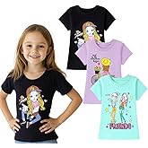 HILEELANG Girl T-Shirts Short Sleeve Graphic Tees Cotton Casual Summer Tops Shirts 3 Packs