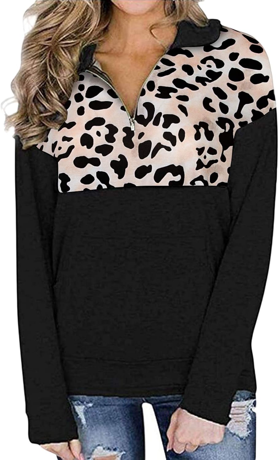 Viracy Women Quarter Zip Color Block Pullover Sweatshirt Tops with Pockets