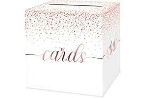 LIKAJON 1 Pack White and Rose Gold Card Box for Party, 8.7" White Gift Card Box Money Box for Birthday, Wedding, Baby Shower, Retirement, Anniversary, Bridal Shower, Raffle Ticket