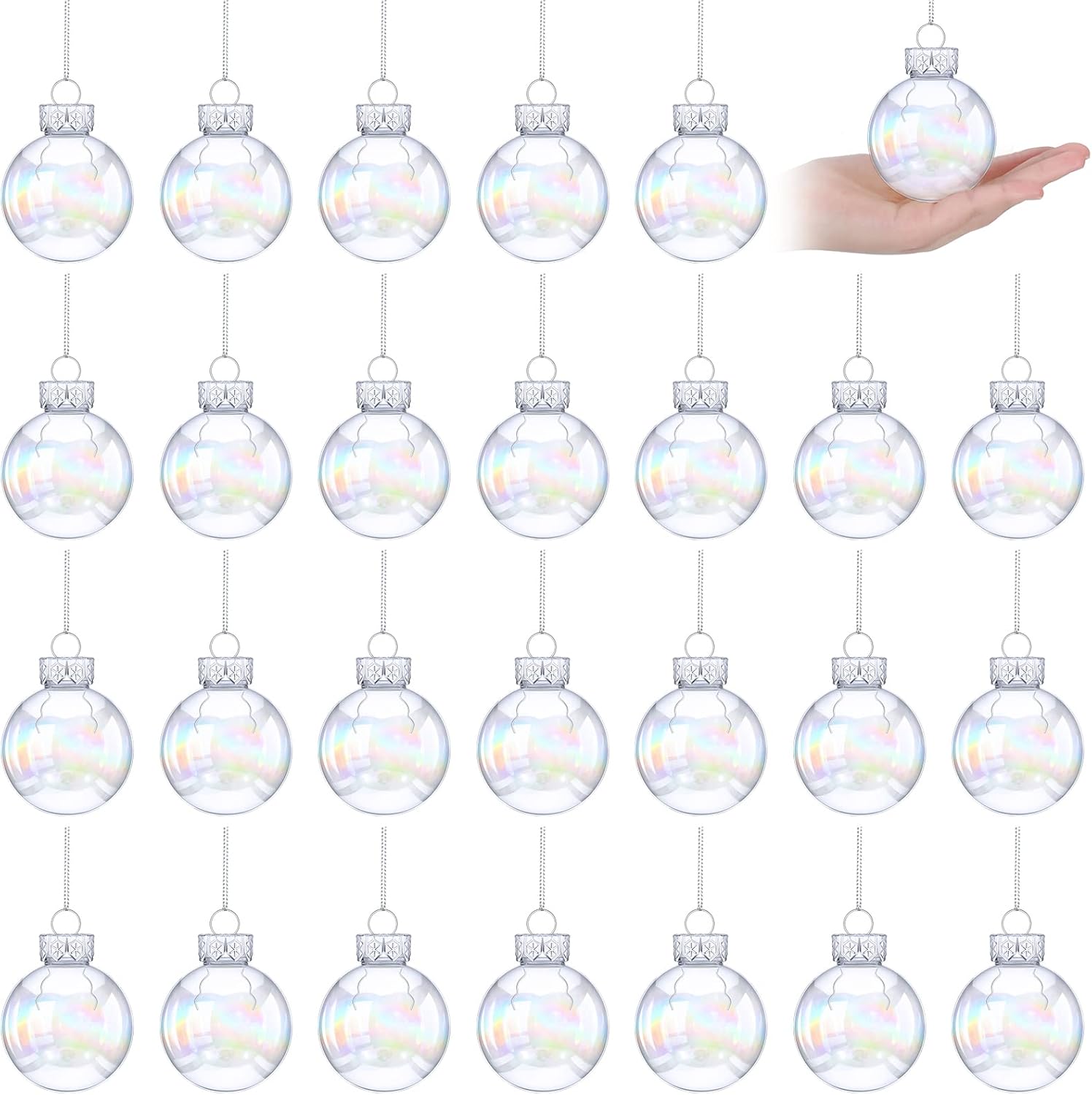 Ornaments - 2.5'' Iridescent Ornaments Balls Plastic Set Clear Iridescent Christmas Ball Ornaments Plastic Fillable Ornament Ball Iridescent Christmas Ball Ornaments for Holiday Party Tree Decorations (24 Pcs)
