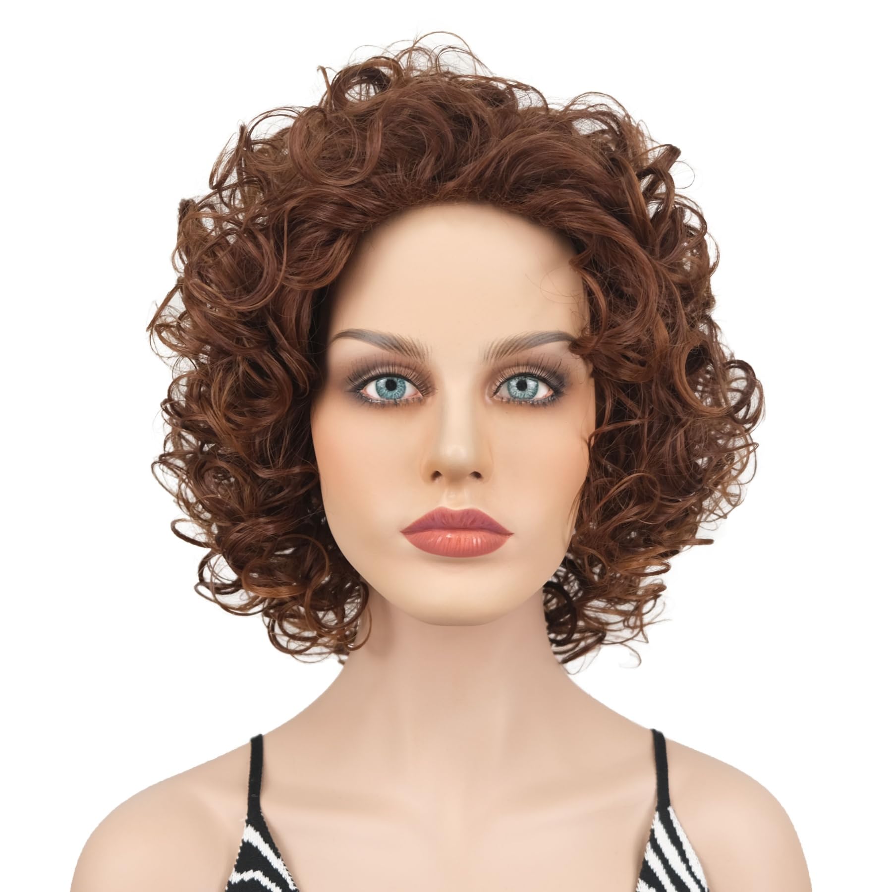 Photo 1 of Wiginway Short Curly Synthetic Wigs Women Costume Wig Natural Looking, Auburn Mixed Wigs, 8 Inch(33T30)