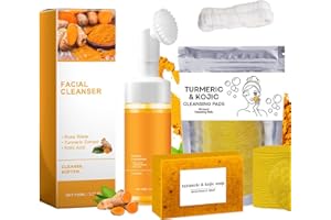 Turmeric Wash and Care 3 Piece Set, with Facial soap, facial mousse, and facial pads, Exfoliate Soap, for deep cleansing of f