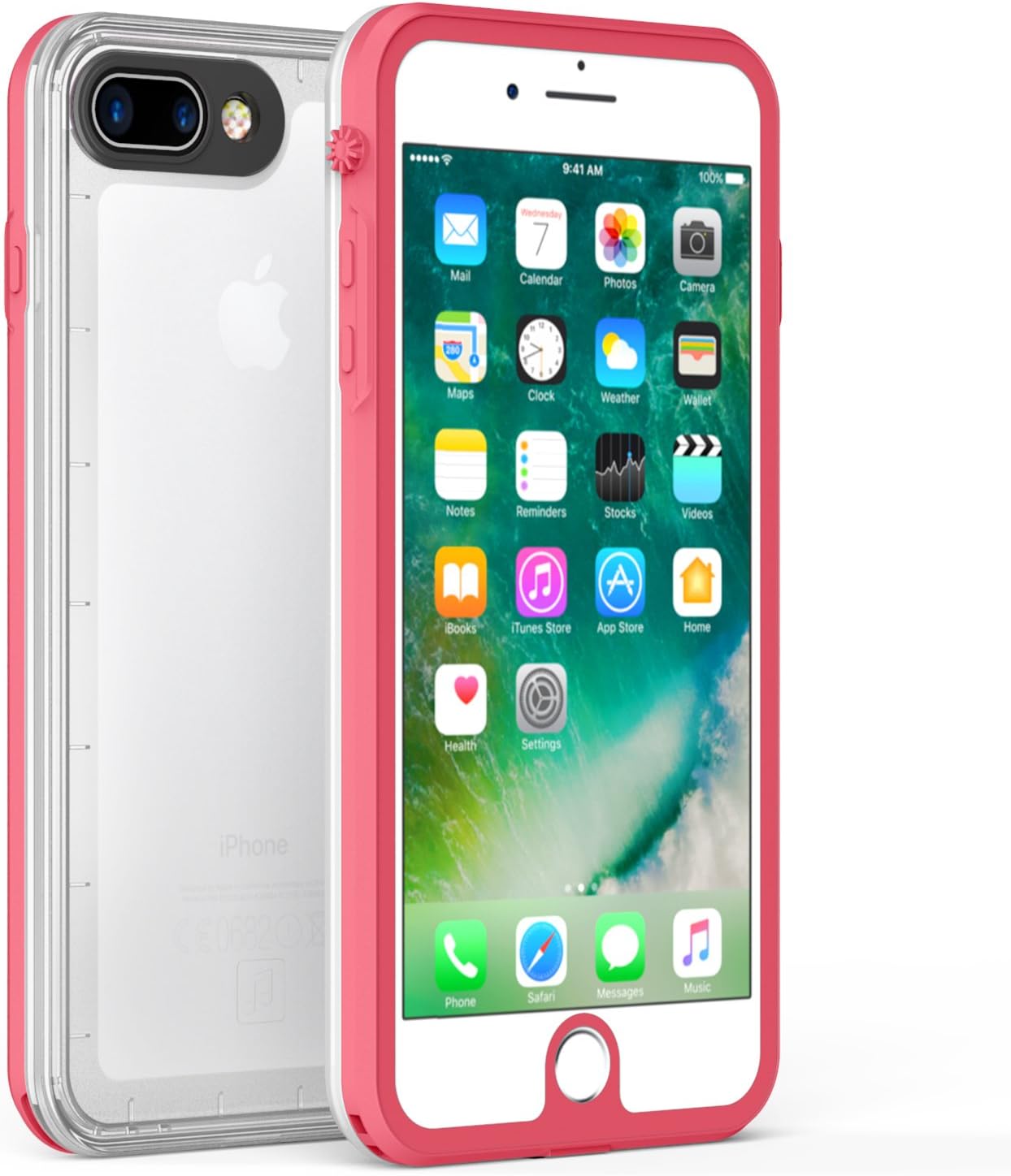 Fansteck iPhone 8 Plus iPhone 7 Plus Waterproof Case, Ultra Slim Waterproof IP68 / High Sensitive Touch Screen and Touch ID Waterproof Case (5.5-inch) (Pink/Clear)