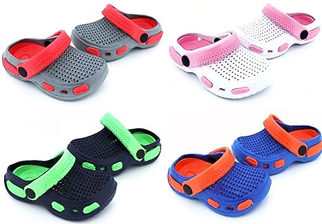 Fashion&Joy Clogs Baby blau orange Gr. 19 Fersenriemen Profilsohle Kinder Badeschuhe Sandalen Hausschuhe Pantoletten Babyclog
