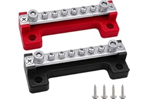 2 x 1/4" (M6) & 6 M4 Terminal Screws Bus Bar, Ampper 4" Power/Ground Distribution Block Brass Battery BusBar Junction for Car