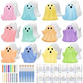 Foilswirl 12 Set Halloween Ghosts Ceramics to Paint Crafts Kits | Unpainted Ghosts Ceramic Statues, Includes Brushes Paints Palette Stickers, DIY Activity for Party Favor or Home Decoration
