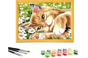 Nariolar Paint by Numbers for Kids Ages 4-8-12 with 7X9.5 inch Pre-Printed Cardboard,12 Acrylic Paint Pots and 3 Painting Brushes,Room Decor for Children,(Cat Among Flowers)